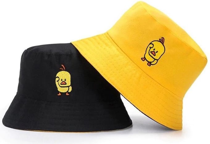 Reversible bucket hat Eend - One Size - Geel & Zwart - LOUZIR