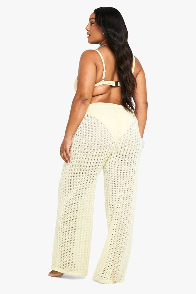 boohoo Dames Plus strandbroek met strikceintuur en elastische taille | Lemon | Maat: 16