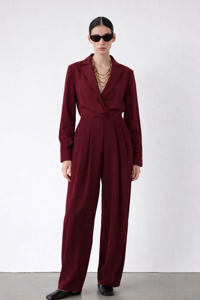 Touché Privé - Geplooide crêpe broek - Bordeaux - Dames