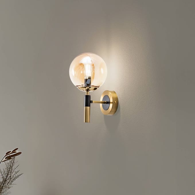 Lamkur Wandlamp Natalia, goudkleurig, Ø 15 cm, glas, E14
