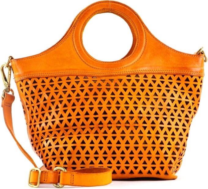 CAMPOMAGGI Leren Handtas Schoudertas Shopping Bag Mini Giallo Mosterdgeel