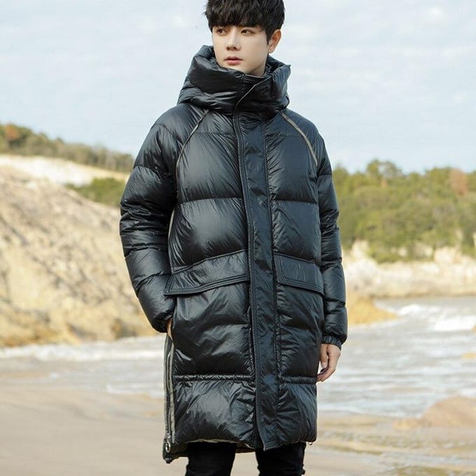 Heren Donsjas Lang Winter Jeugd Parka Jas Dikke Jas Mode 95% Witte Donsjas M zwart