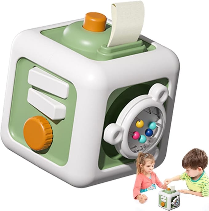 Sensorische Kubus - Educatief Speelgoed - Motorische Ontwikkeling - Veelzijdige Elementen - 15.9 x 13.2 cm - Groen