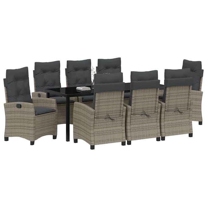 vidaXL - Tuin - Eettafel - Set - 9 - st - Grijs - poly - rattan