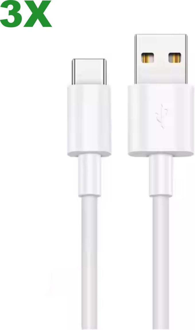 3 stuks USB C Kabel 1 Meter - USB A naar USB C Snellader oplaadkabel Fast Charger 5A - WIT