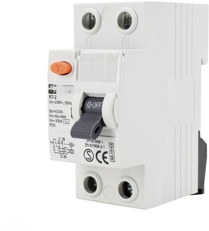 Aardlekschakelaar AC - Differentiaal Schakelaar - Elektrische Beveiliging - Overbelasting Kortsluiting - 2-polig 16A - Grijs