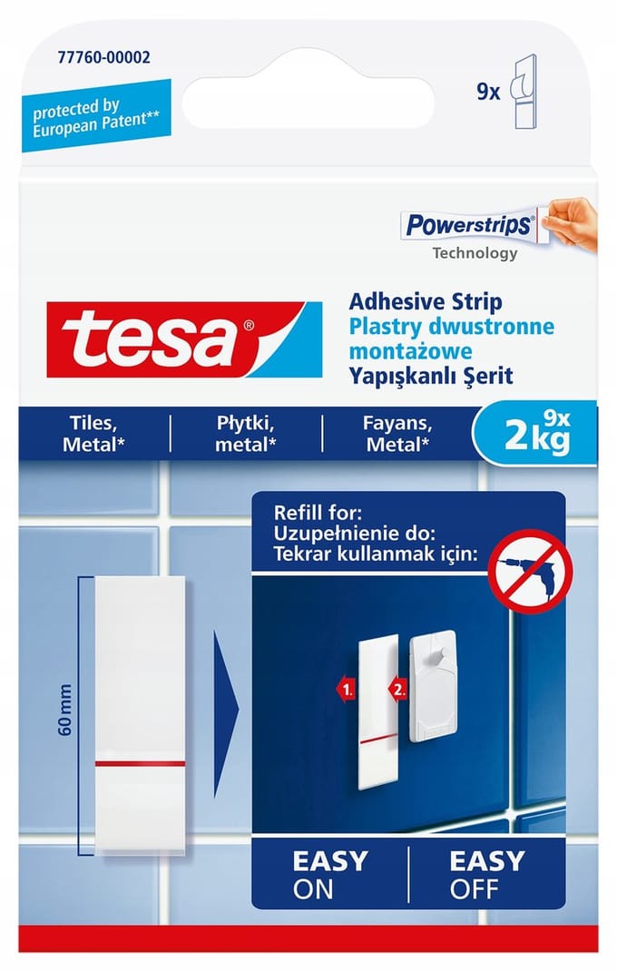 Tesa Powerstrips - Montagetape voor Tegels - 2kg - Wit - Zelfklevend