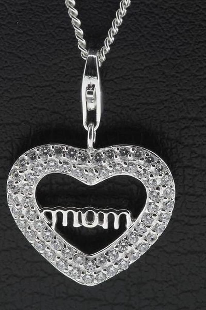 Zilveren Moederhart strass hanger én bedel