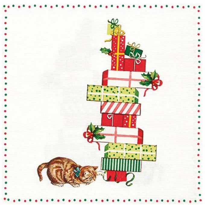 Servet "Kat en cadeautjes" - 5 stuks