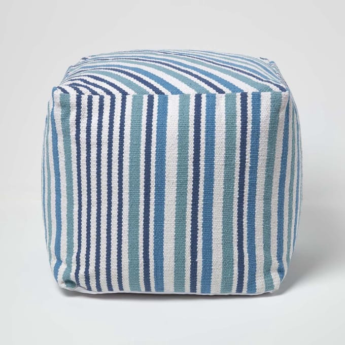 Homescapes Designer Kruk Poef Kubus Selam aqua wit - S