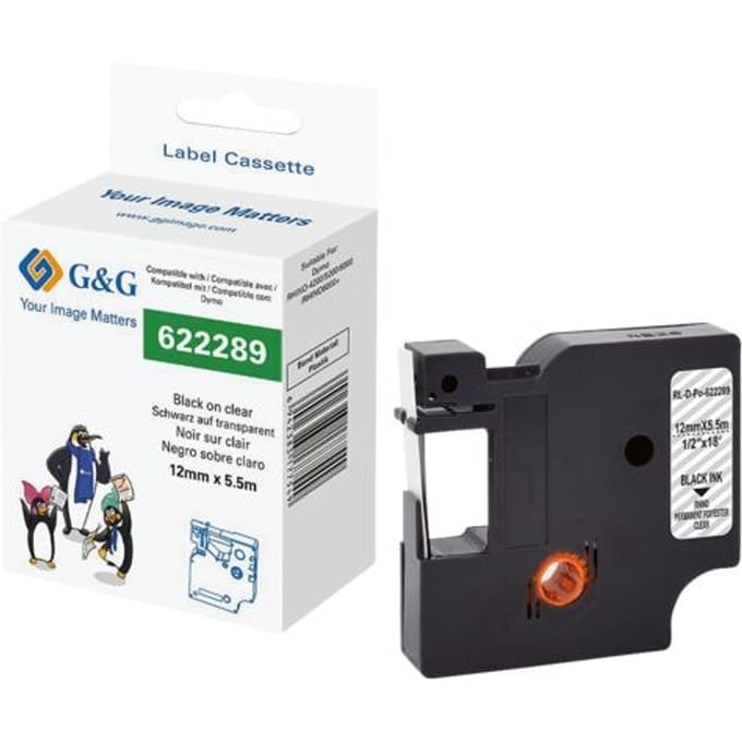 G&G Labeltape Polyester Tapekleur: Transparant Tekstkleur: Zwart 12 mm 5.5 m