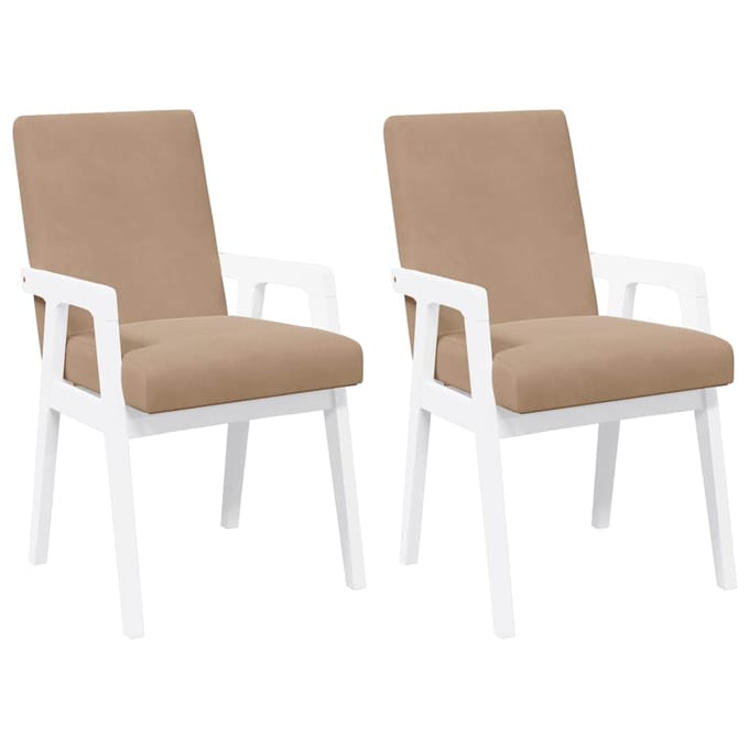 vidaXL - Eetkamerstoelen - met - kussens - 2 - stuks - wit - massief - hout - rubber