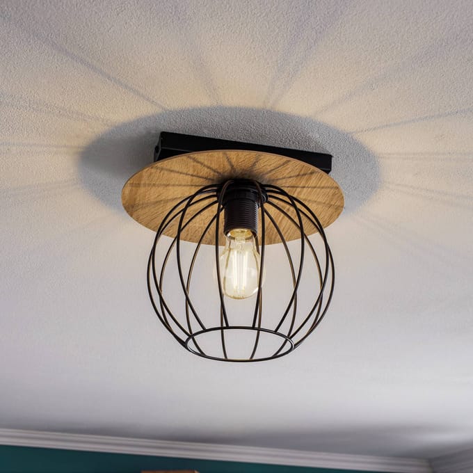 SIGMA Plafondlamp Malin, houten kap rond, 1-lamp
