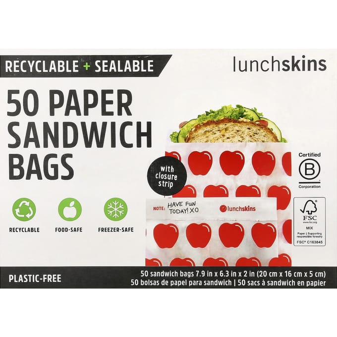 Lunchskins, Sacs à Sandwich en Papier, Pommes, 50 Sacs black