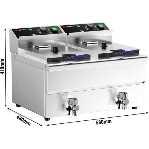 GGM Gastro Elektro Doppelfritteuse - 12+12 Liter - 6,5 kW - mit Ablasshahn