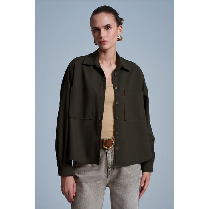 Overmatige Crepe Knoopsluiting Shirt