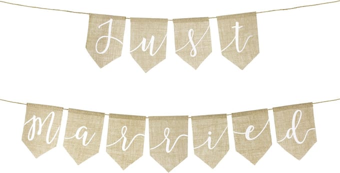 PartyDeco - Jute Banner Just married, 23 x 185 cm