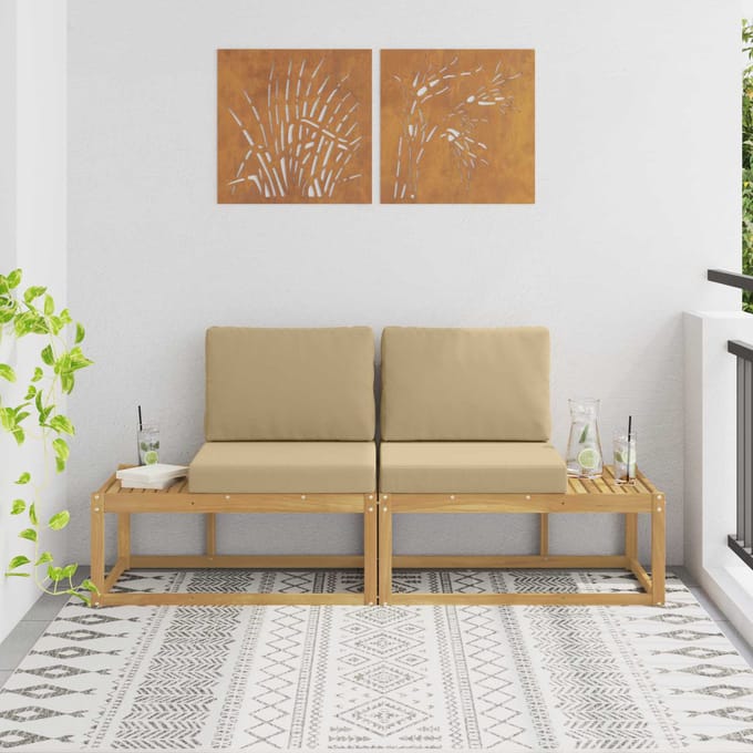 vidaXL - Buiten - eindsofa - met - kussen - 2 - Stuk - Wit - Massief - Acacia - Hout