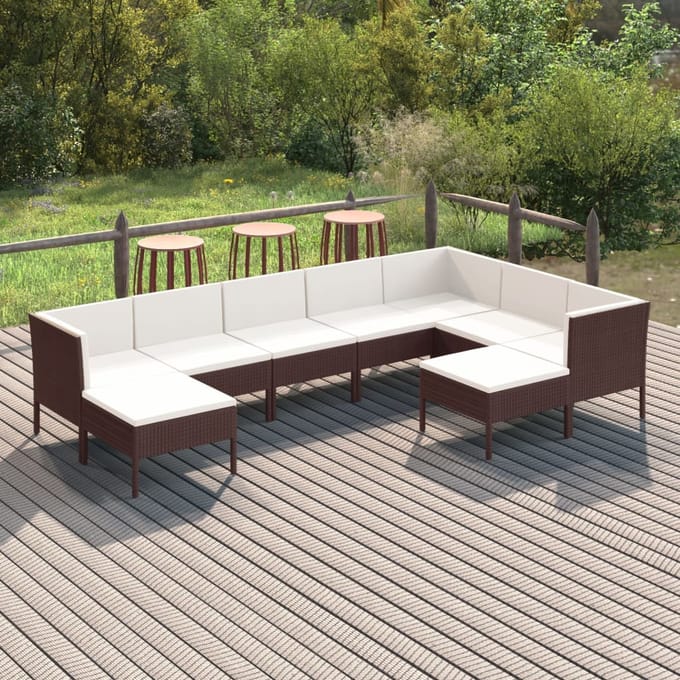 vidaXL - 9-delige - Loungeset - met - kussens - poly - rattan - bruin
