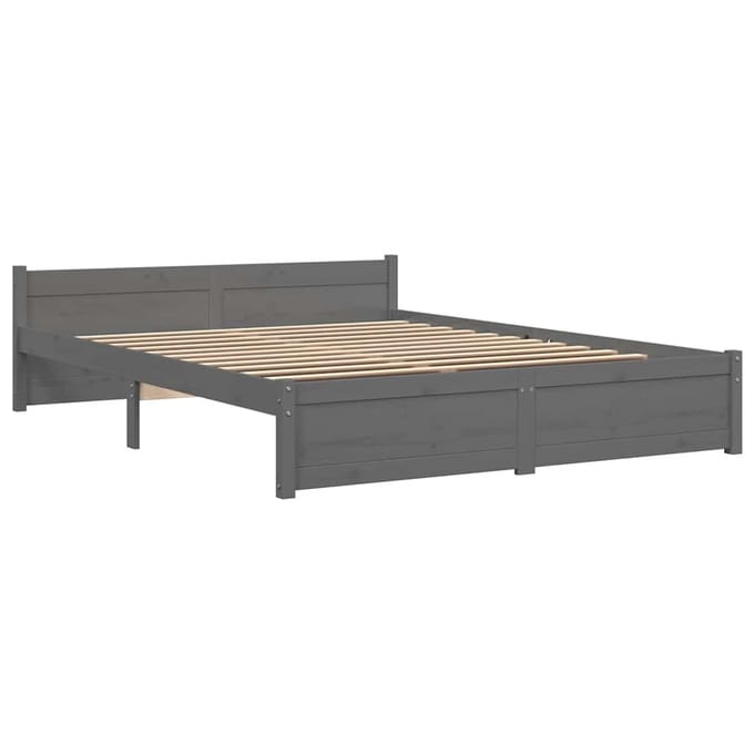 vidaXL - Bedframe - massief - hout - grijs - 135x190 - cm
