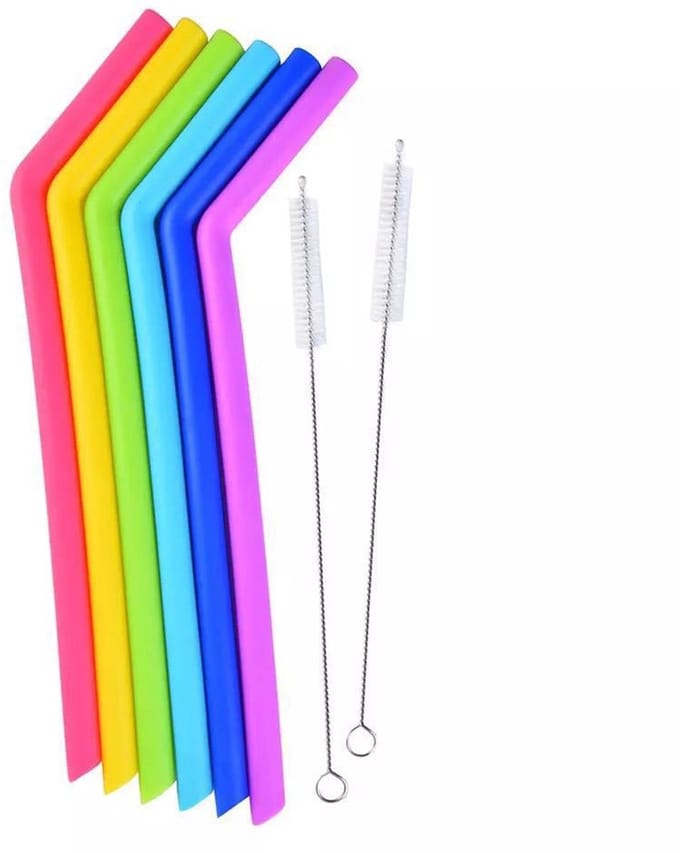 Benson - 6x Herbruikbare rietjes - Siliconen - Multicolor - Inclusief schoonmaakborstel - 21 cm