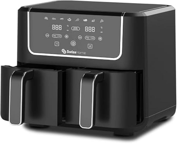 Airfryer met 2 Pannen - Heteluchtfriteuse - Lekker Koken - 8 Programma's - 6 Liter - Zilver