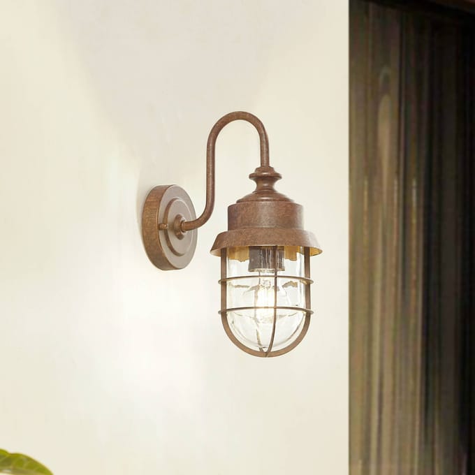 Lindby - Wandlamp buiten - 1licht - Staal, glas - H: 31 cm - E27 - roestkleurig, transparant