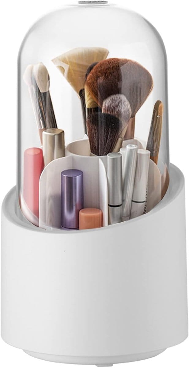 Makeup Borstelhouder met Deksel - Draaibare Heldere Acryl Makeup Borstel Organizer - 24cm Hoogte - Makeup Container Opslag