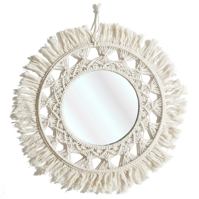 Home Deco Factory Wandspiegel Boho/Ibiza - macramé - rond - naturel - D55 cm
