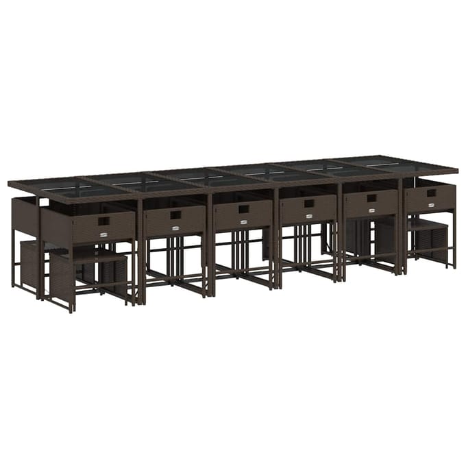 vidaXL - 17-delige - Tuinset - met - kussens - poly - rattan - bruin