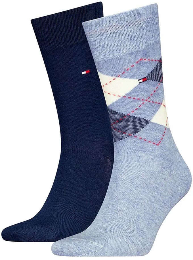 Tommy Hilfiger Sock Check (2-pack) - heren sokken - blauw geruit