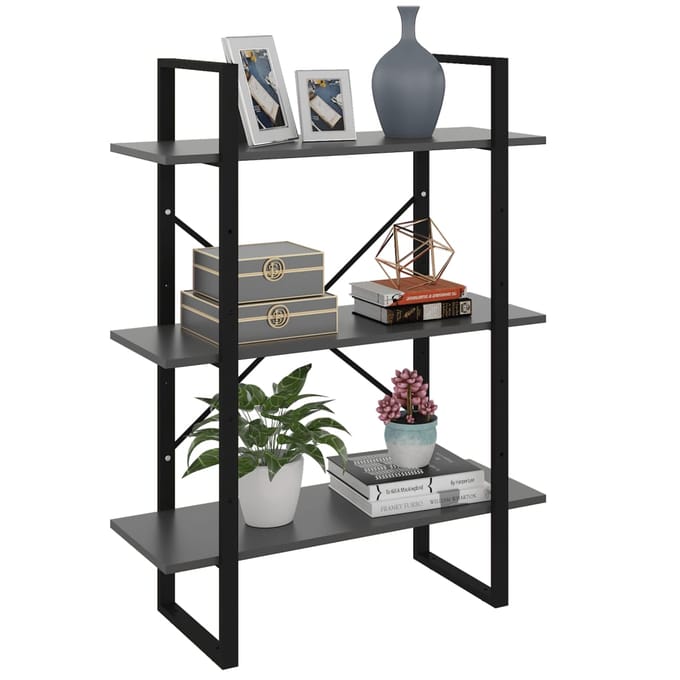 vidaXL - Boekenkast - 80x30x105 - cm - bewerkt - hout - grijs
