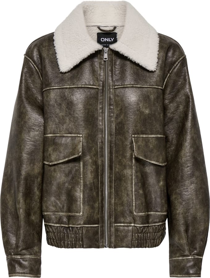 ONLY - ONLINGRID FAUX LEATHER WASHED BOMBER OTW - Dames - Gewatteerde jassen