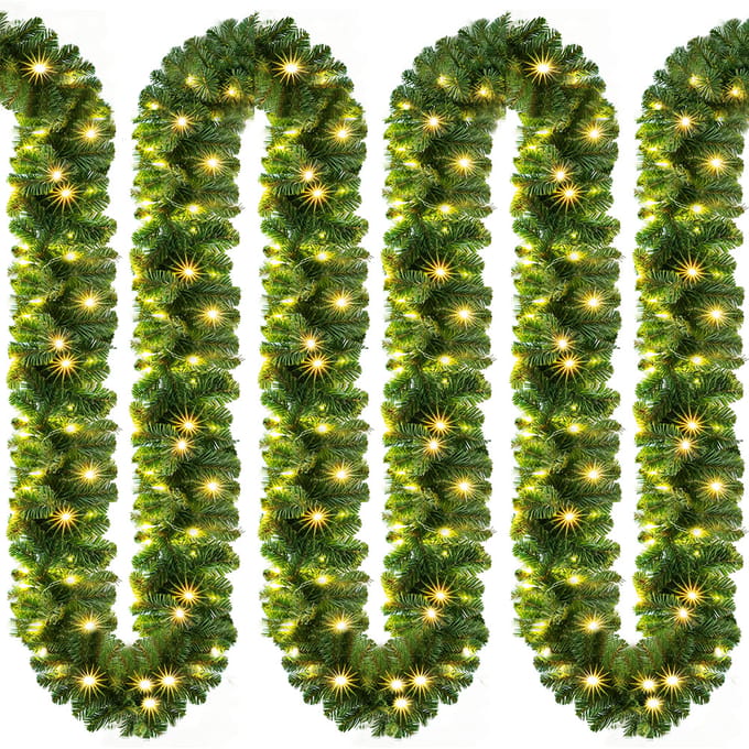 Casaria Kerstguirlande - 10m 200 LED´s-Dennennaalden Groen – Warm wit