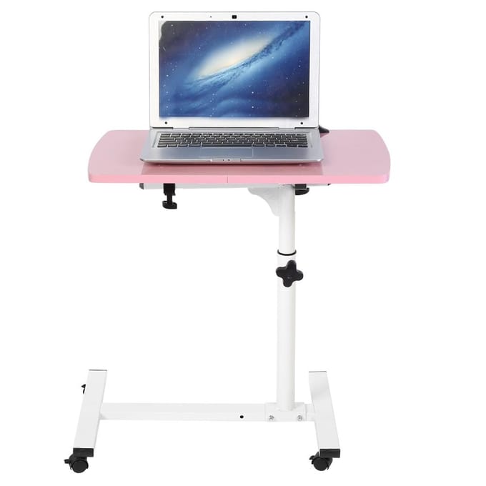 Draagbaar Multifunctioneel Verwijderbaar Laptop Bureau met Wielen Bed Sofa Boeken Snack Roze roze