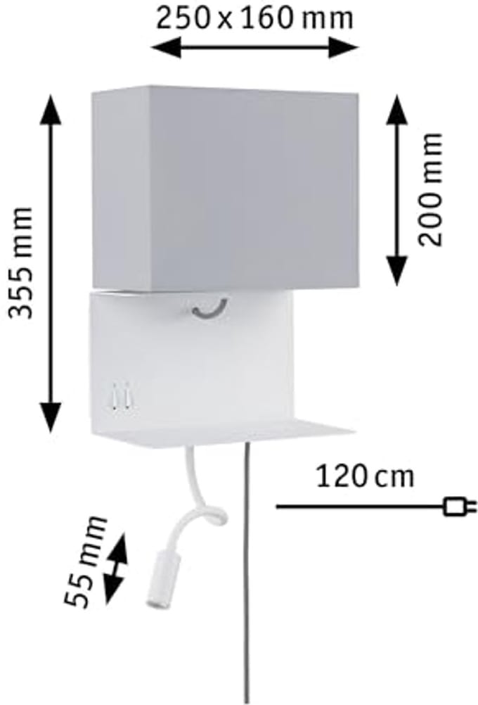 LED Wandlamp met Plank en Leeslamp - Grijs/Wit, Moderne Verlichting met USB Aansluiting
