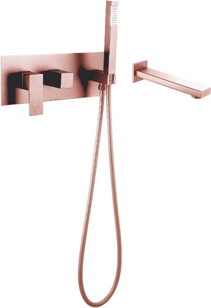 Vierkante inbouw badkraan mat rosé goud één-greeps bediening complete set