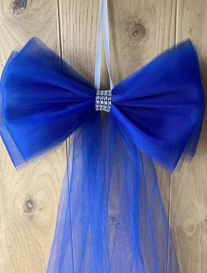 AUTODECO.NL Blauwe Strikken met Diamanten Lint - Bruiloft Decoratie - 2 stuks