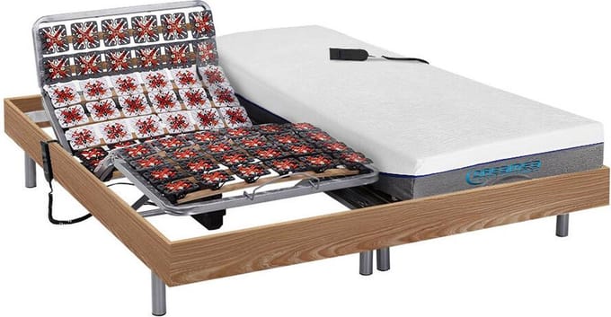 Vente-unique Bed met elektrische lattenbodem hout natuurlijk licht 2 x 80 x 200 cm