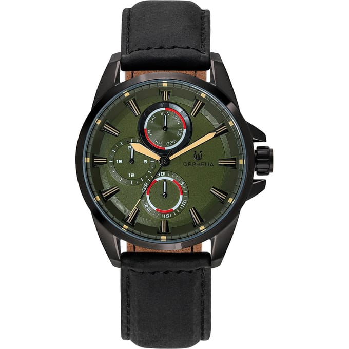 ORPHELIA OR71901 - Horloge - Leer - Zwart - 44 mm