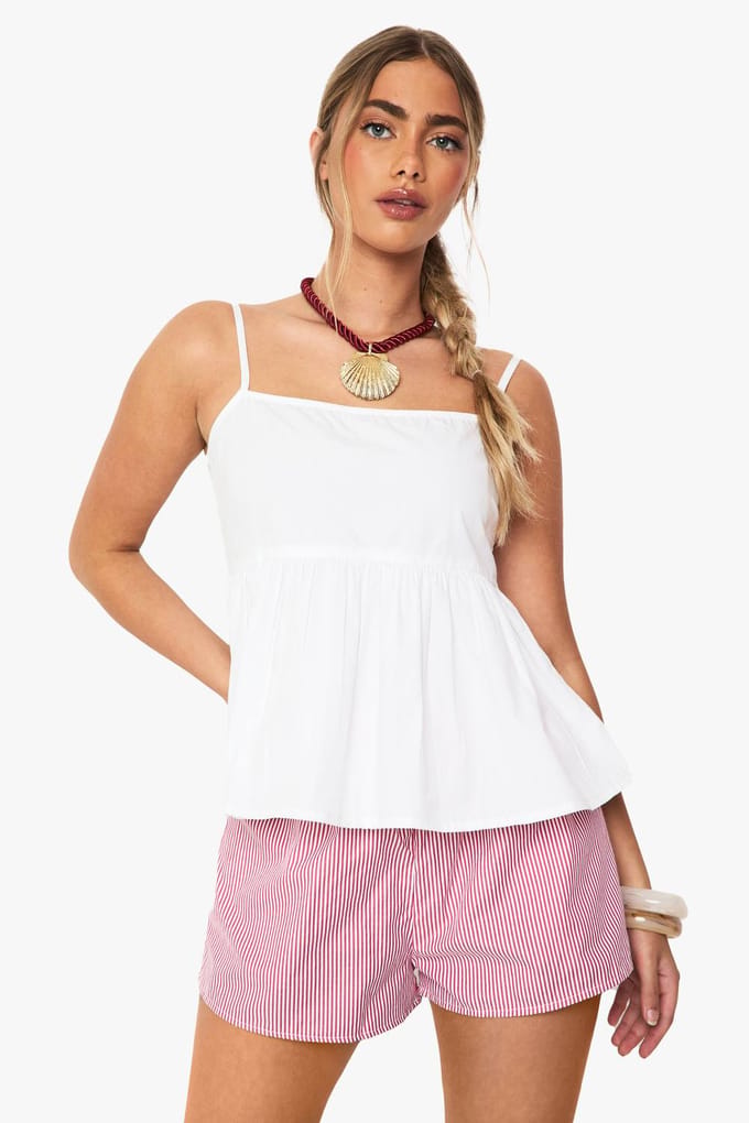 boohoo Dames Cotton Poplin Peplum Cami | Wit | Maat: 38