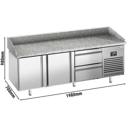 GGM Gastro Pizzakühltisch Premium PLUS - 1980x700mm - mit 2 Türen & 2 Schubladen