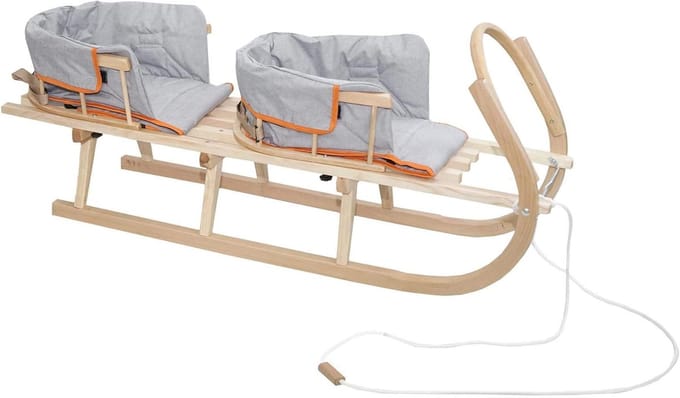 Houten Slee Duo - Slee voor Twee - Winterpret - Met Rugleuningen - 130 cm - Grijs