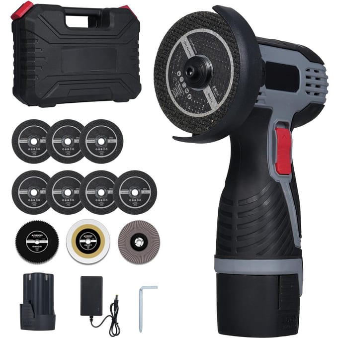 Borstelloze Haakse Slijper 17000RPM Accu Haakse Slijper Elektrisch Slijpgereedschap Mini Haakse Slijper Upgrade Package & 1 Battery-EU plug zwart