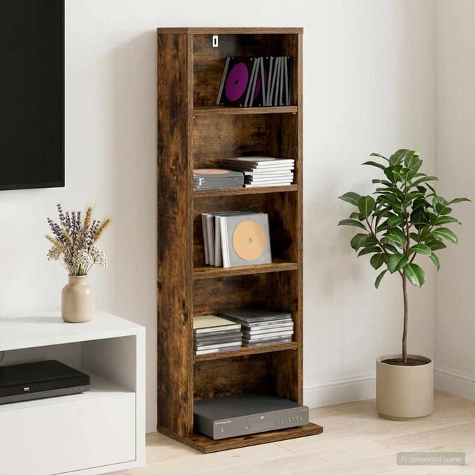vidaXL - CD - Kast - Gerookt - eiken - 33 - x - 23,5 - x - 97,5 - cm - Bewerkt - hout