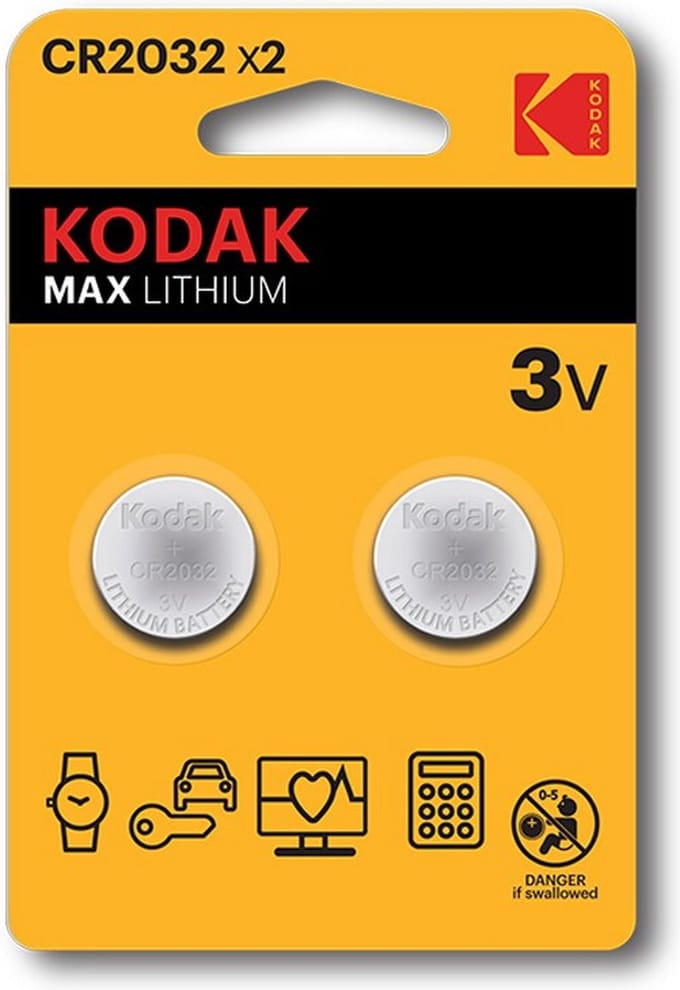 Set van 2 knoopbatterijen P2R CR2032 Lithum Kodak