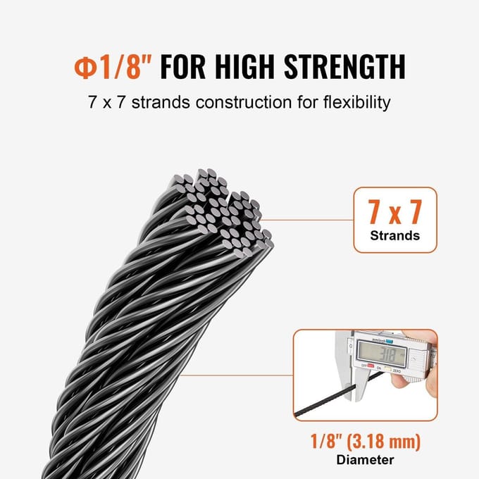 Câble en Acier Inoxydable T316 1/8  Câble d'Acier 7x7 500 ft Garde-corps à Câble