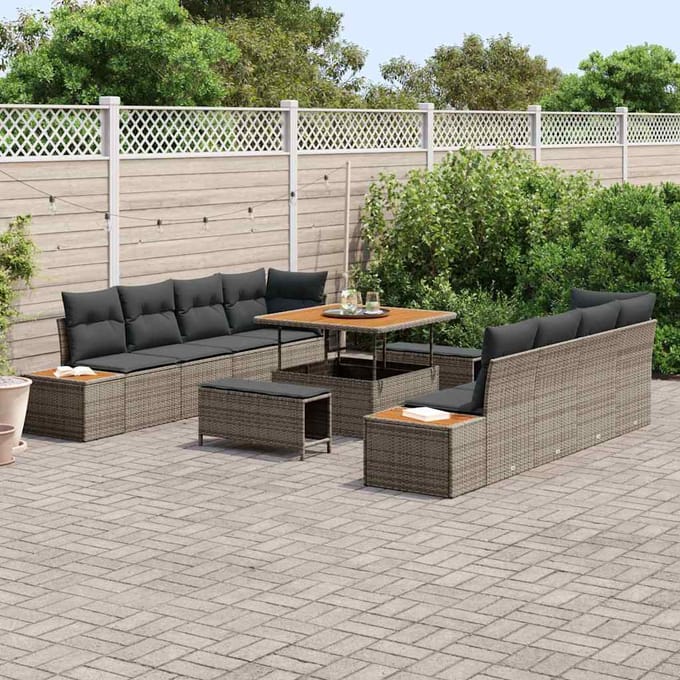 vidaXL - Tuinbank - Set - 11 - st - 10-zits - Grijs - Poly - rattan