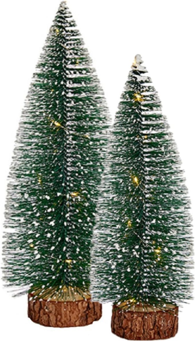 Mini decoratie kerstboompjes - set van 2x st - met licht - 30-35 cm