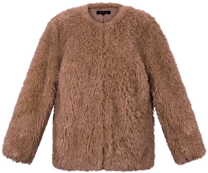 Comfortabele Geweven Polyester Damesjas met Zachte Pluizige Textuur - Gebroken Wit - Maat S